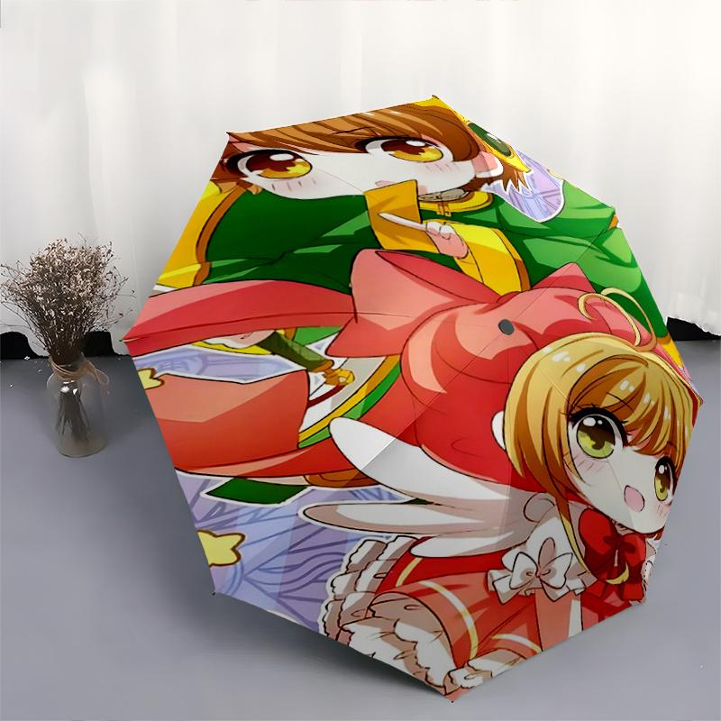 1pc Cardcaptor Sakura Automatic Folding Umbrella Portable 3-Fold Design with 8-Bone Iron Frame, Perfect for Festivals, Travel, Daily Use, and Gif