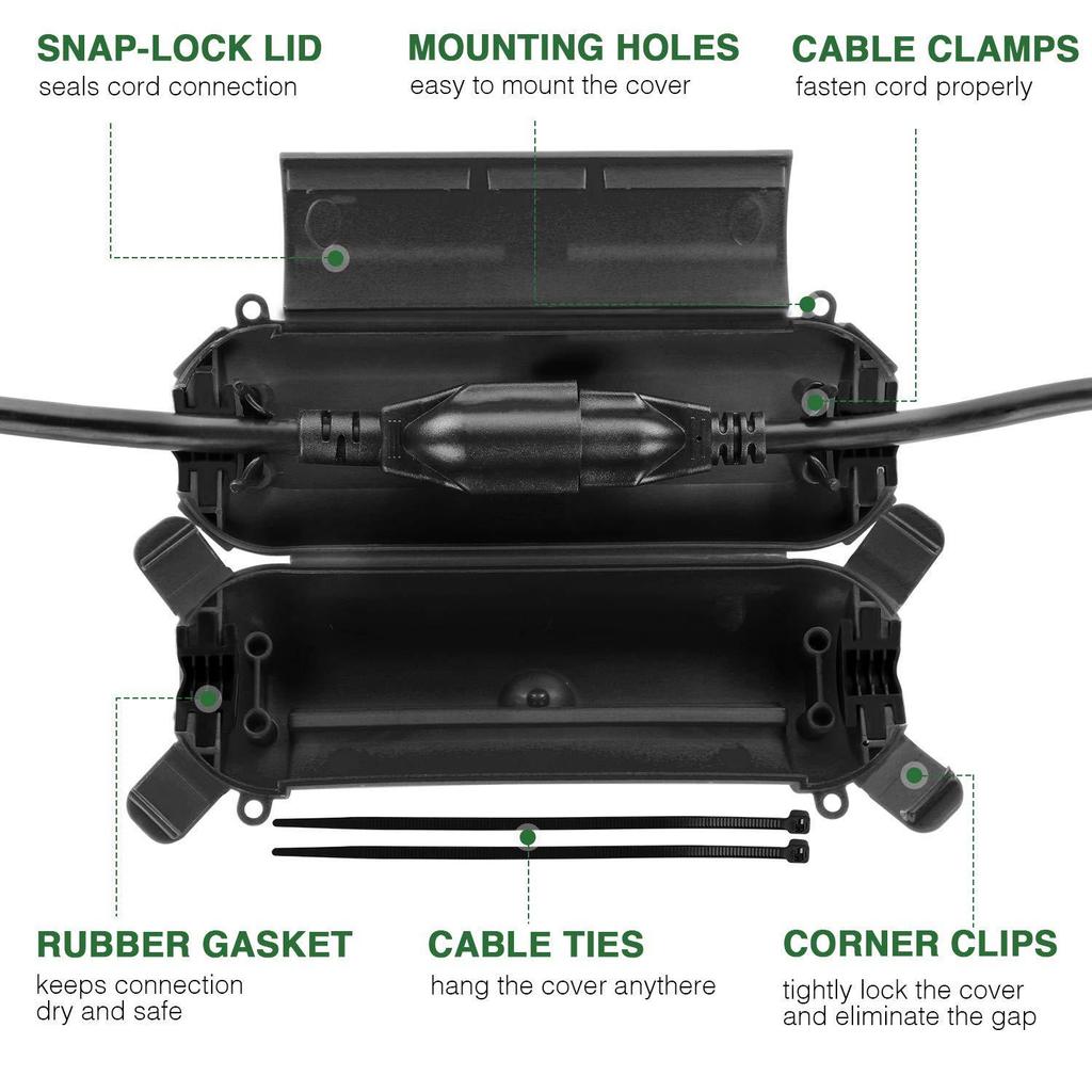 Compact Black Waterproof Junction Box with Upgraded Claws and Mounting Hole for Safe Power Extension