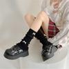 Sweet Girls Leg Warmers Women Ribbed Knit Striped Foot Cover Elegant Bowknot Ruffled Trim Boot Cuffs Footless Calf Socks
