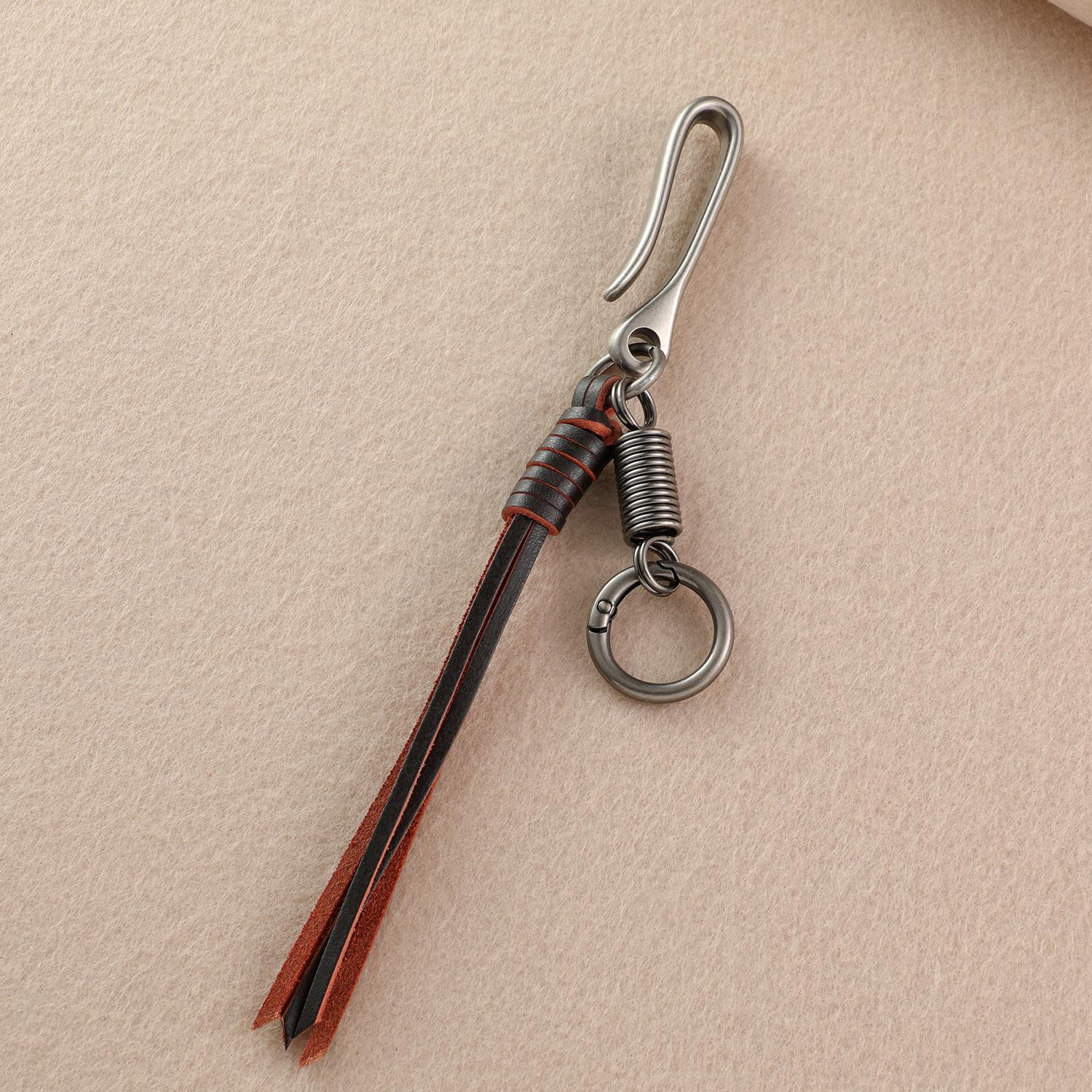 Cross Braided Cowhide Leather Keychain with Alloy Buckle - Men s Punk Waist Chain