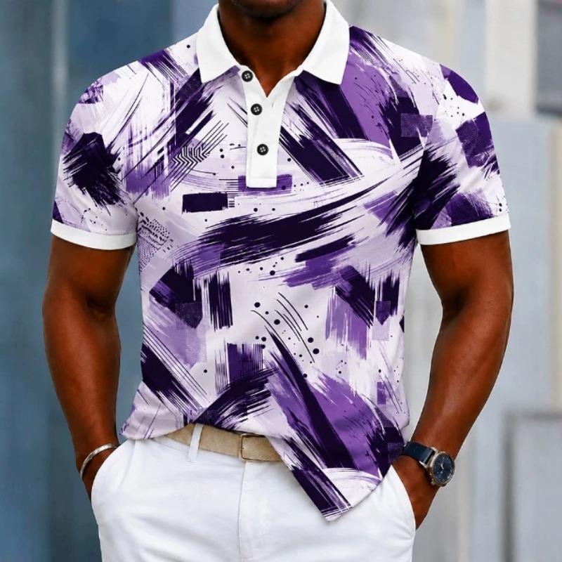 Men S Short Sleeve Polo Shirt Abstract Graffiti Print Slim Fit Breathable