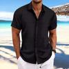 New Men's Linen Striped Jacquard Casual Loose Short-sleeved Shirt