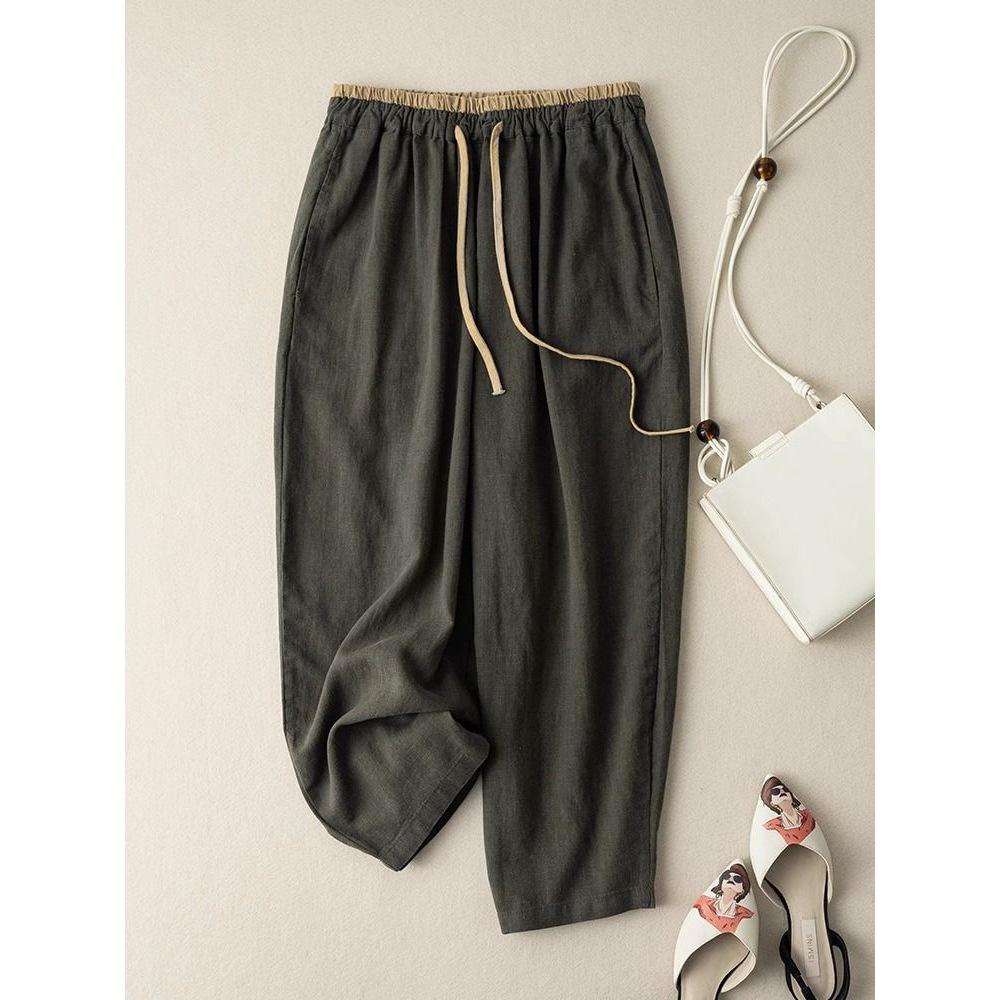 Plus Size Loose Fit Retro Cotton Linen Wide Leg Pants