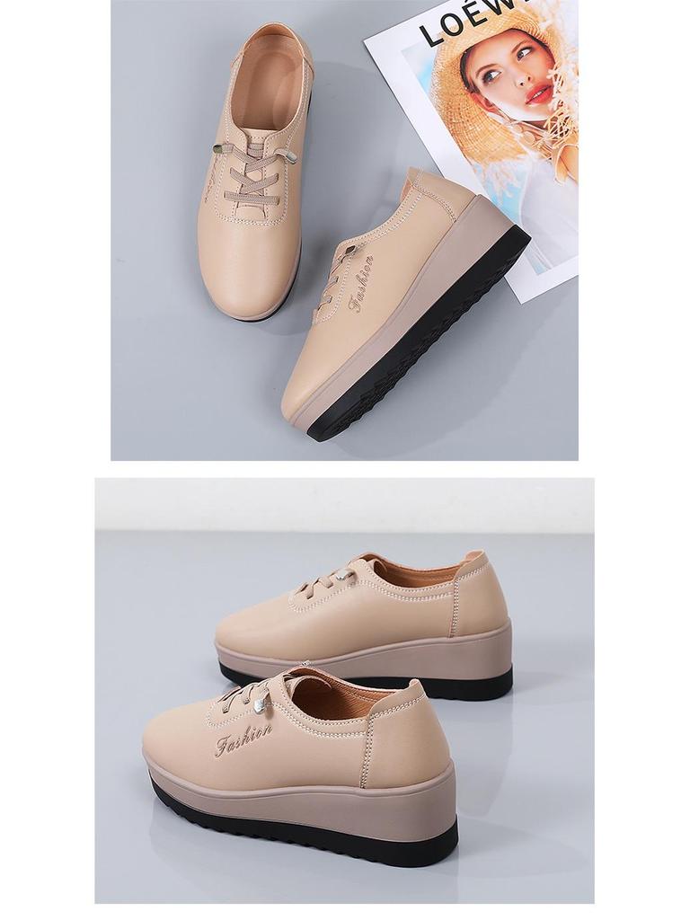 Autumn Women's Genuine Leather Non-Slip Platform Shoes - Thick-Soled, Comfortable, Lightweight, Casual