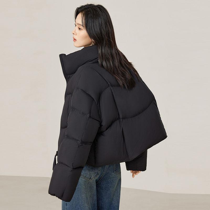 High-end white duck down puff down jacket women's short winter new fashion stand-up collar loose warm bread jacket