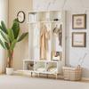 Wardrobe Set with Bench, Multifunctional Storage Bench, Open Storage, 6 Golden Hooks And Feet, Suitable for Hallway, Living Room, White
