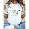 Camiseta Feminina Boho Cottagecore Daisy Cat Com Estampa Grfica De Gato Floral Gola Redonda Casual Unisexga Curta Para Uso Dirio