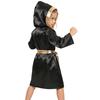 Unisex Kids Fight Wear Floral Vest Shorts Set with Hooded Robe Belt Metallic Trim for Boxing Kickboxing Practice