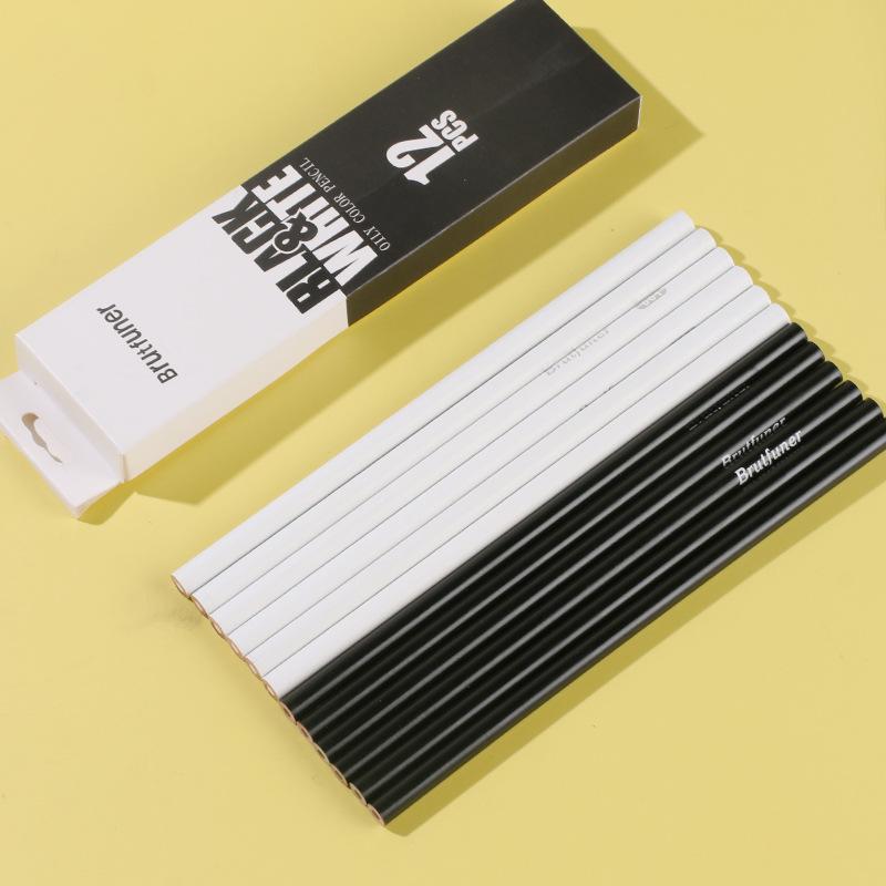 High-Quality Oil-Based Black/White Colored Pencils - 12-Piece Set Oil-Based Colored Pencil чёрный