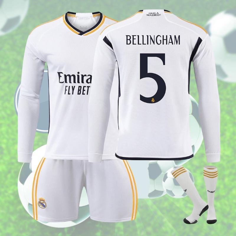 2324 Real Madrid Long Sleeve Soccer Jersey For Kids Suitable For All Seasons Unisex Various Sizes