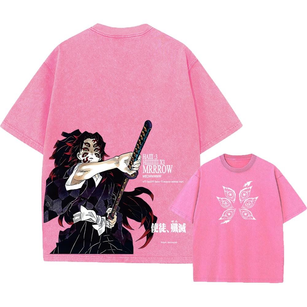 Washed Vintage T Shirt Exclusive NO.1 Bedrukt Gewassen T-shirt Anime Demon Slayer Katoen Heren Vintage Gewassen T-shirt Grafisch T-shirt Streetwear Tees Kleding XL