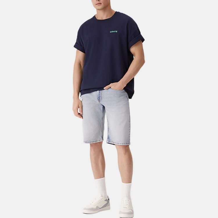 Levis Bequemes Lockeres T-Shirt mit Buchstabenaufdruck, lässig, Rundhalsausschnitt, kurze Ärmel, Herren-T-Shirts, Marineblau 002XG-0001
