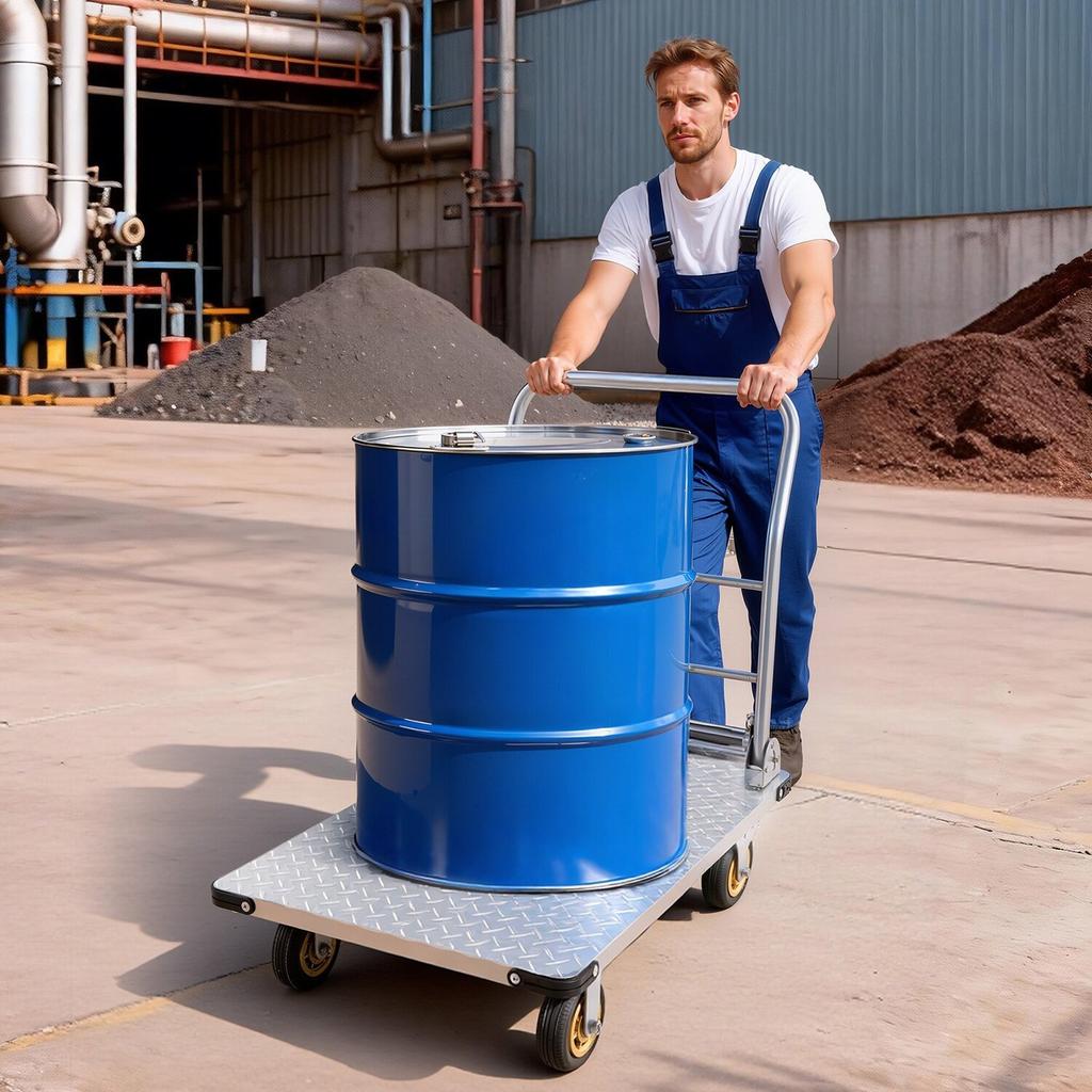 Platform Truck, 907.18 Kg Capacity, Heavy Duty Steel Flatbed Cart with Swivel Wheels and Handle, Foldable Platform Hand Push Truck Dolly, for