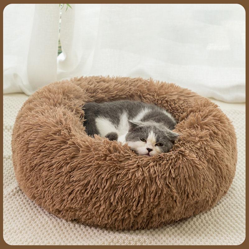 (H0826)Dog Round Cat Winter Warm Sleeping Bag Long Plush Soft Pet Bed Calming Bed