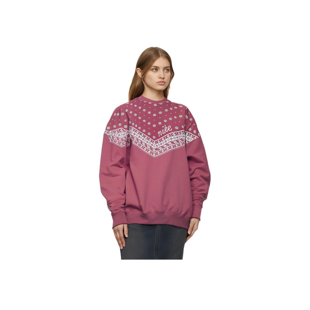 Nike Logo Print Loose Fit Crew Neck Long Sleeve Sweatshirt Women Sweatshirt Pink CU5949-614
