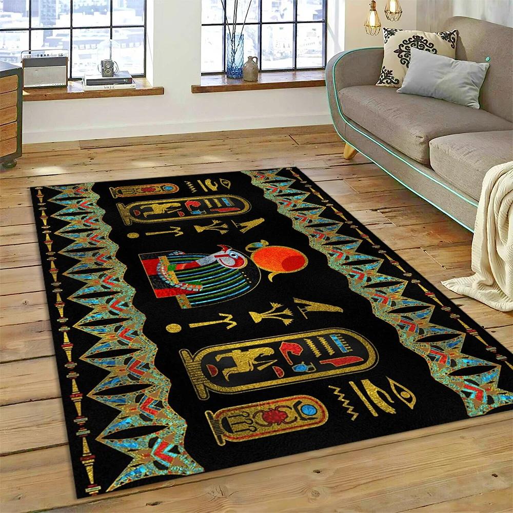 Ancient Egyptian Mythological Ideographic Sign Symbols Carpet Rug for Home Living Room Bedroom Sofa Doormat Decor,Non-slip Mat