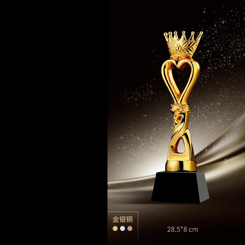 Customized Gold-plating Resin Trophy Award Souvenir, Excellent Character, Home Decoration, Creative, Crystal Base, Engraving 1Pc