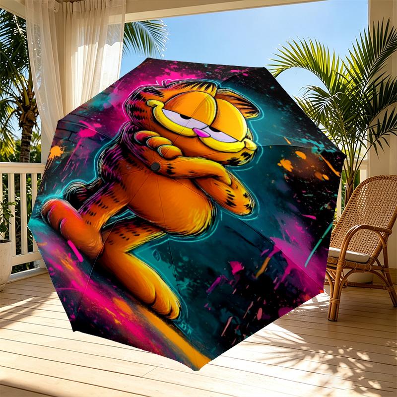 Garfield Print Automatic Open Close Umbrella, Portable Foldable Umbrella, for Outdoor Commute Camping Trip, Ideal Birthday Gift