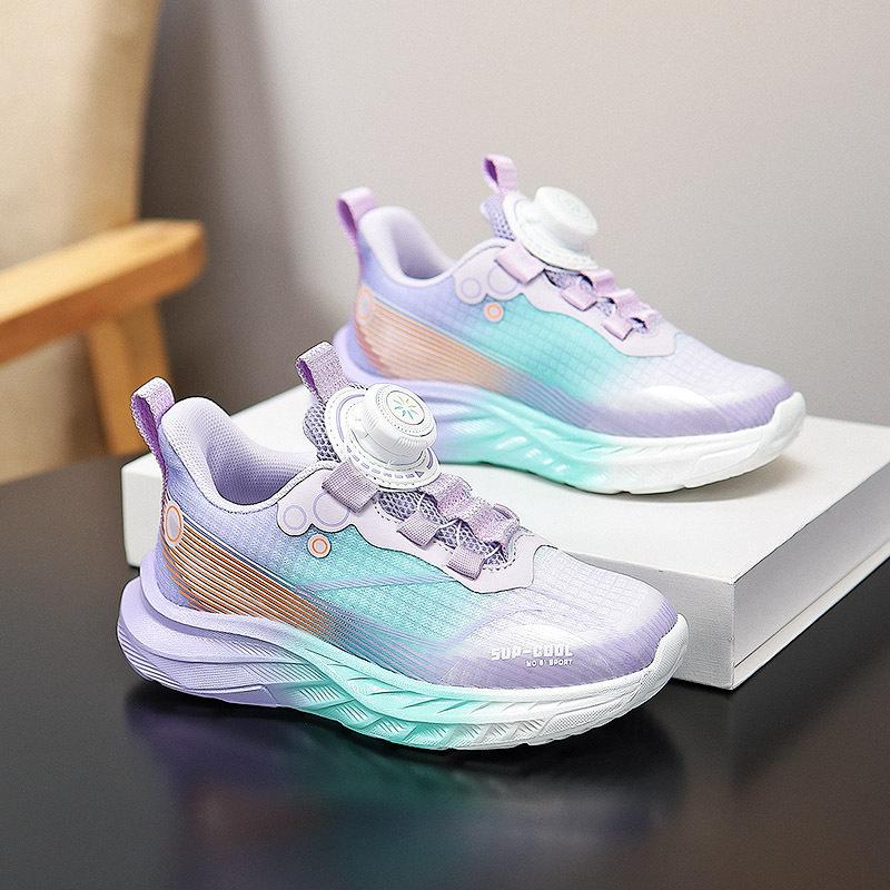 

Children s lightweight sports shoes Spring and Autumn girls breathable rotating button running shoes medium and older children s mesh shoes entity 40