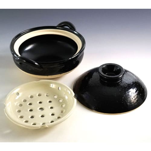 Nagatani-en Healthy Earthenware Steamer, Medium, 27 cm, 2000 ml Capacity, Serves 2-4, Direct Heat Only, Black, Iga-yaki, Made in Japan, ZW-22