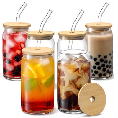 Tazza in vetro da 350 ml/550 ml con coperchio e cannuccia, trasparente, per tè alle bolle, per succo, birra, latte, moka, tazza per la colazione, stoviglie
