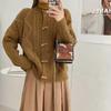 Retro twist sweater jacket women's autumn and winter horn buckle loose lazy knitted cardigan lazy style