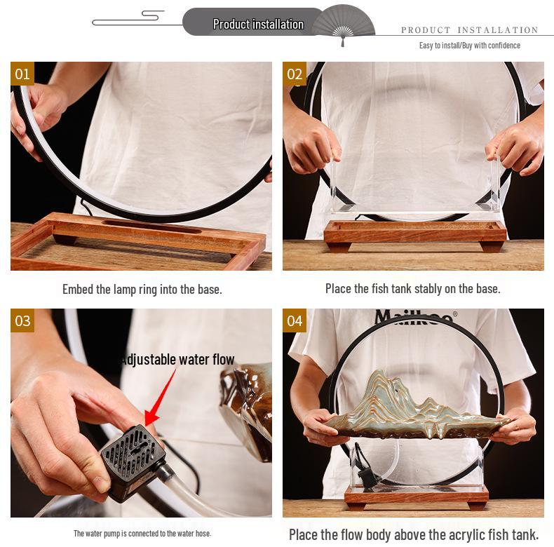 Chinese Wealth-Attracting Water Fountain with Fish Tank - Creative Ornament for Home or Office