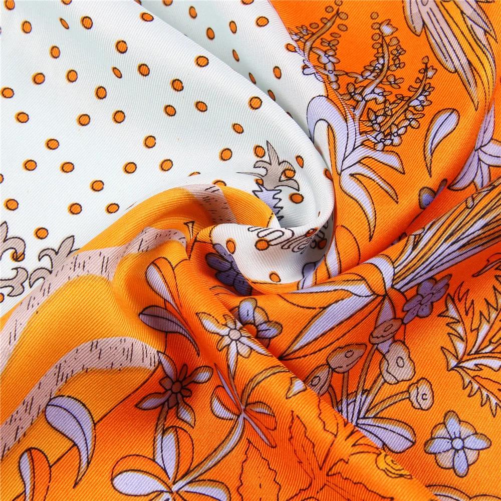Manual Hand Rolled Twill Silk Scarf Women Concert Print Square Scarves Wraps Echarpes Curled Foulards Femme Bandana Hijabs 90Cm