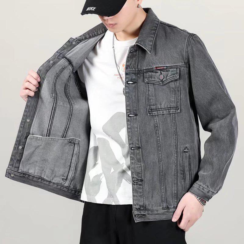 Men's Korean Style Embroidered Denim Jacket - Trendy, Loose, Casual for Spring and Autumn.
