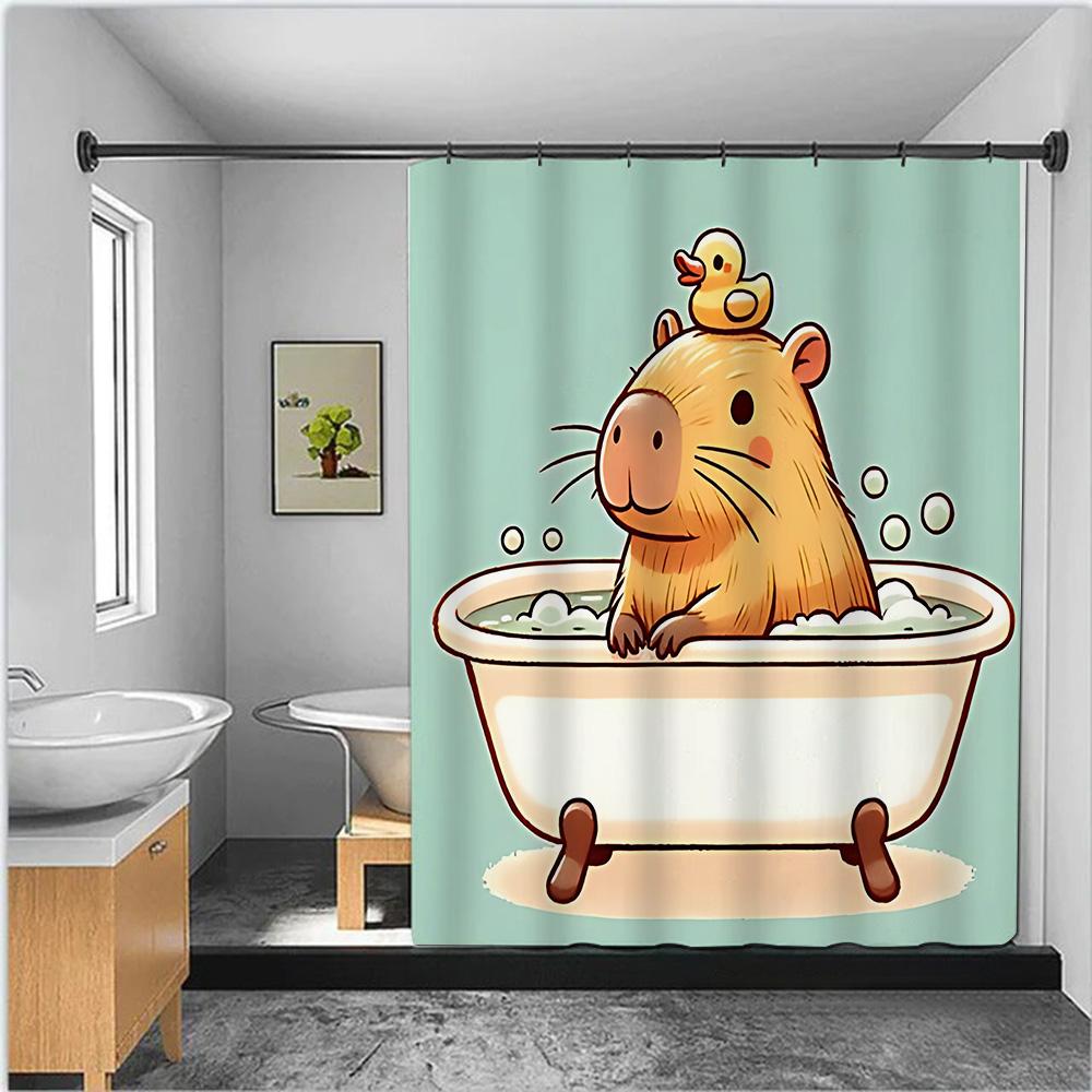 Shower Curtain Waterproof Polyester Fabric Paint Colorful Bath Cute Capybaras Curtains Home Bathroom Decor Curtain With Hook