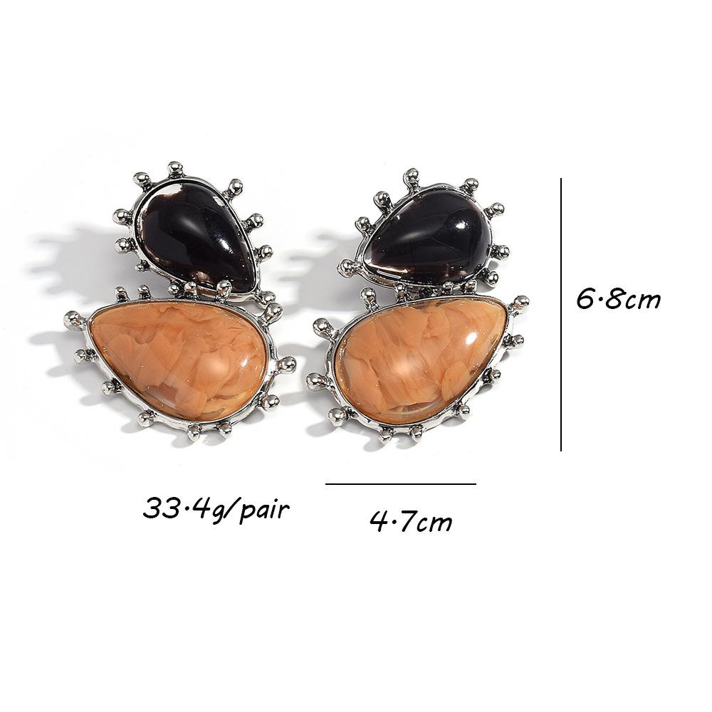 Two-Tone Marble Resin Retro Geometric Earrings