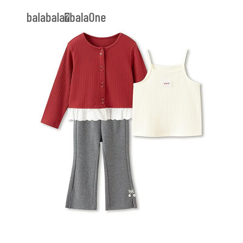Balabala Girls' Long-Sleeve Three-Piece Set
