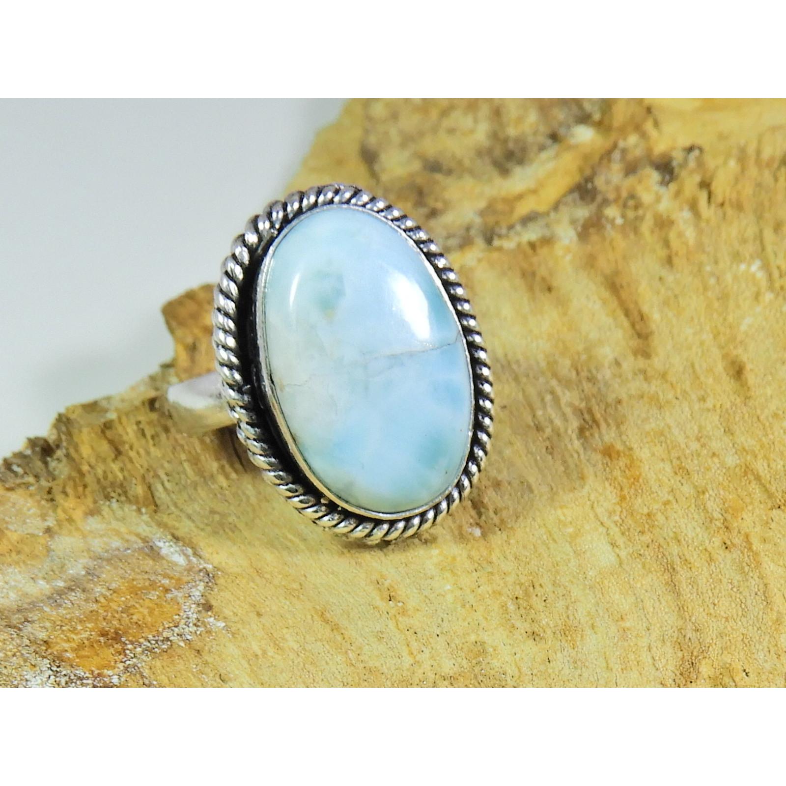 

Natural Larimar Pectolite Gemstone 925 Solid Sterling Silver Ring Size US-7 PG-123