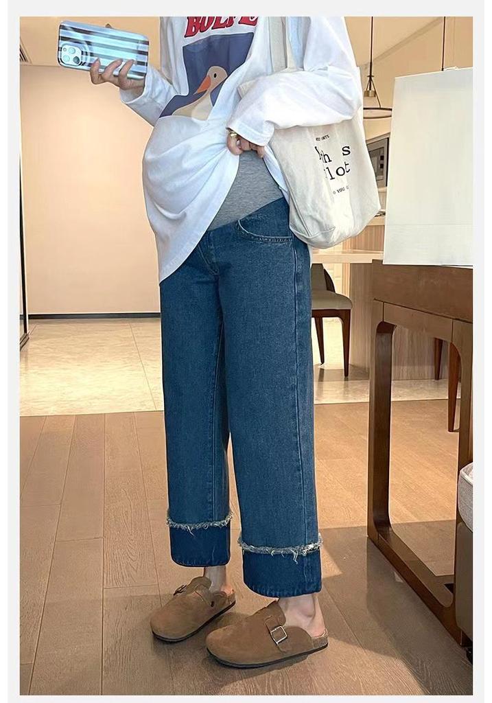 2026 Spring Korean Style Patchwork Maternity Jeans