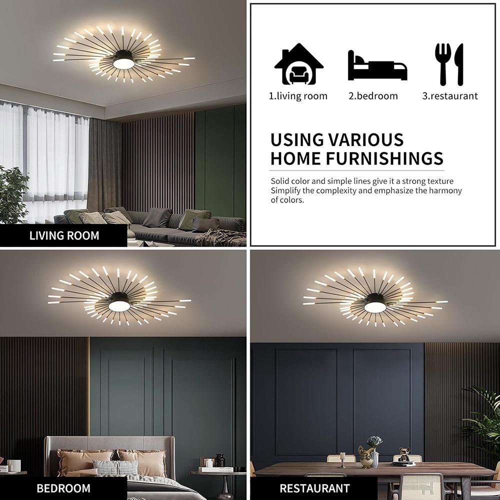 Black 42 Heads Non Dimmable Pendant Lights Creative Fireworks Design Chandelier Modern Ceiling Light for Living Room Exhibition Hall Bedroom