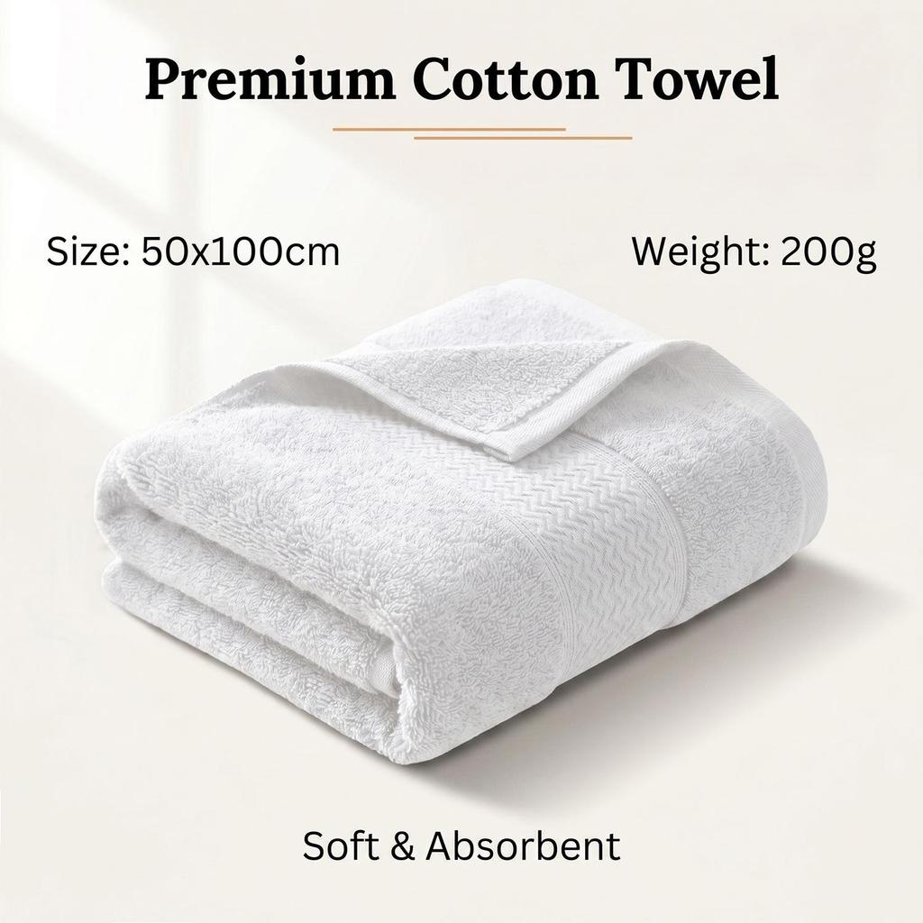 Antibacterial Pure Cotton Bath Towel 50x100cm - Absorbent, Soft, Adult Size