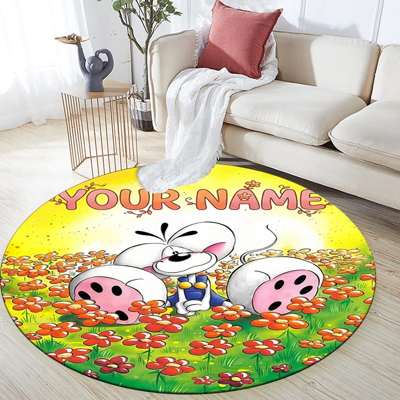 Custom Name,Diddl Pattern Round rug,Carpet Rug for Living Room Bedroom Playroom ,Non-slip Floor Mat,Holiday Gifts and Birthday Gifts.