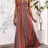 Strap Print Dress Women A line Sleeveless Waist Deep V Spring Summer S-XL