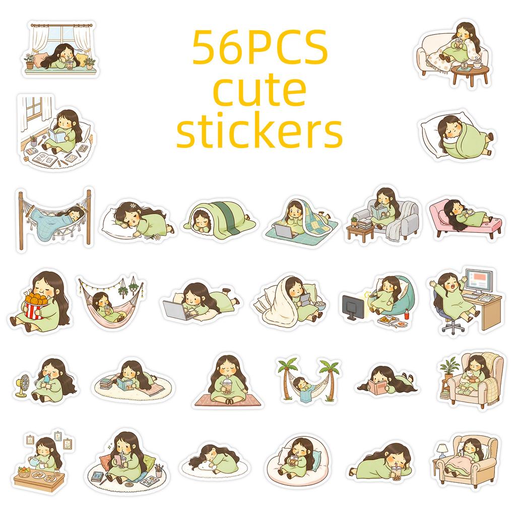 56 Lazy Girls Daily Graffiti Stickers Cute Cartoon Girl Hand Account Desktop Decoration Stickers