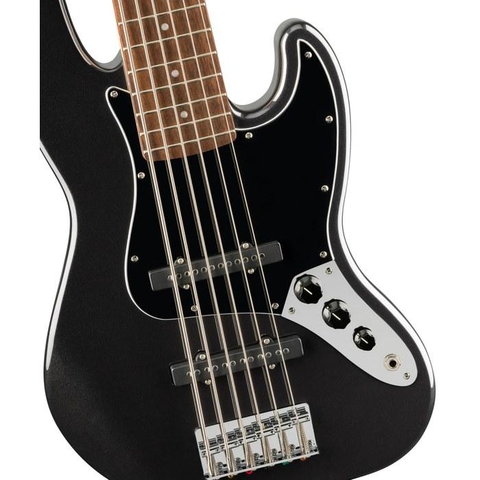 Squier Affinity Series Jazz Bass VI, Laurel Fingerboard, Black Pickguard, Black Metallic, with Soft Case
