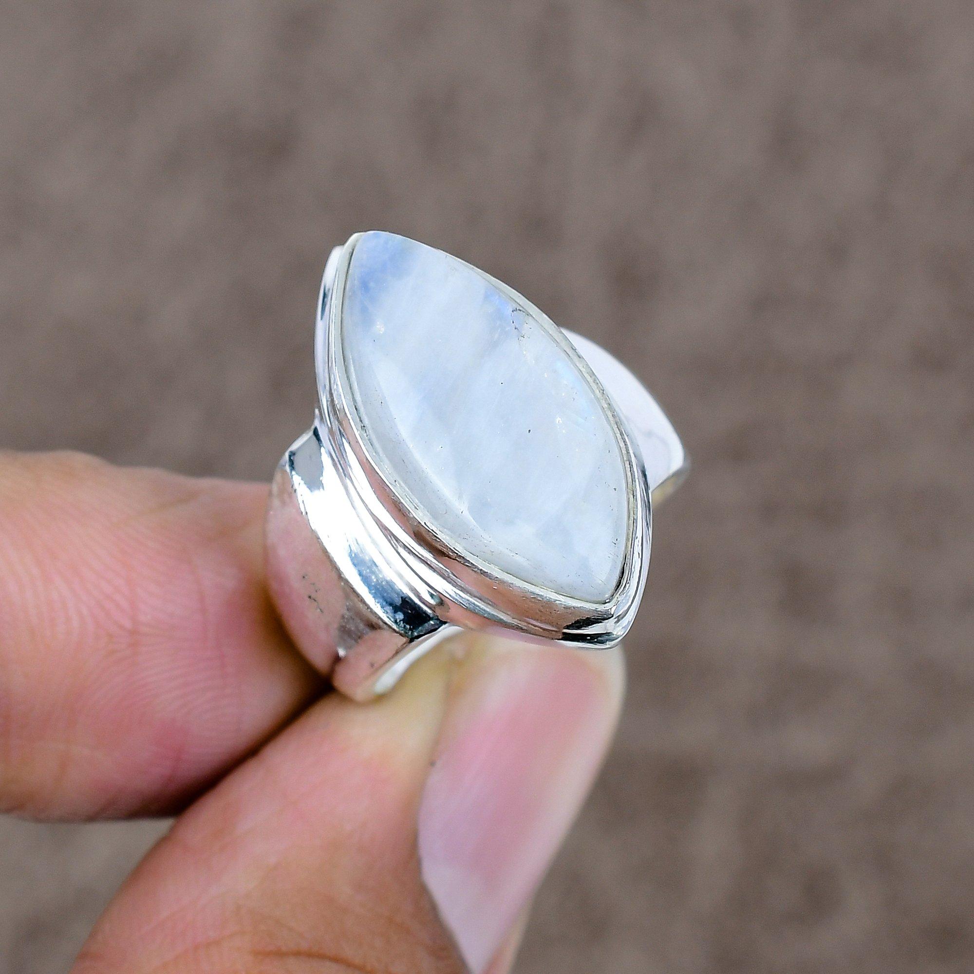 

Moonstone Genstone Handmade 925 Sterling Silver Jewelry Ring Size 8 KKG-542