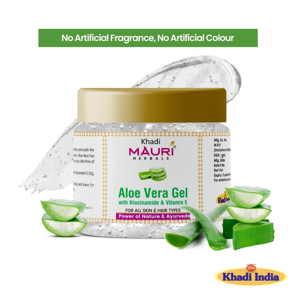 Khadi Mauri Herbal Aloe Vera Gel with Niacinamide & Vitamin E | Prevents Acne & Pigmentation, Boosts Hydration & Glow | For All Skin & Hair Types,