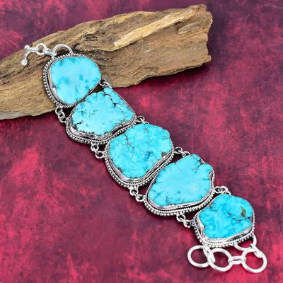Bracciale con Fetta di Turchese Gioielli in Pietra Preziosa, Bracciale in Argento Sterling Massiccio 925, Bracciale a Catena Regolabile Fatto a Mano Regalo per Compleanno Gioielli