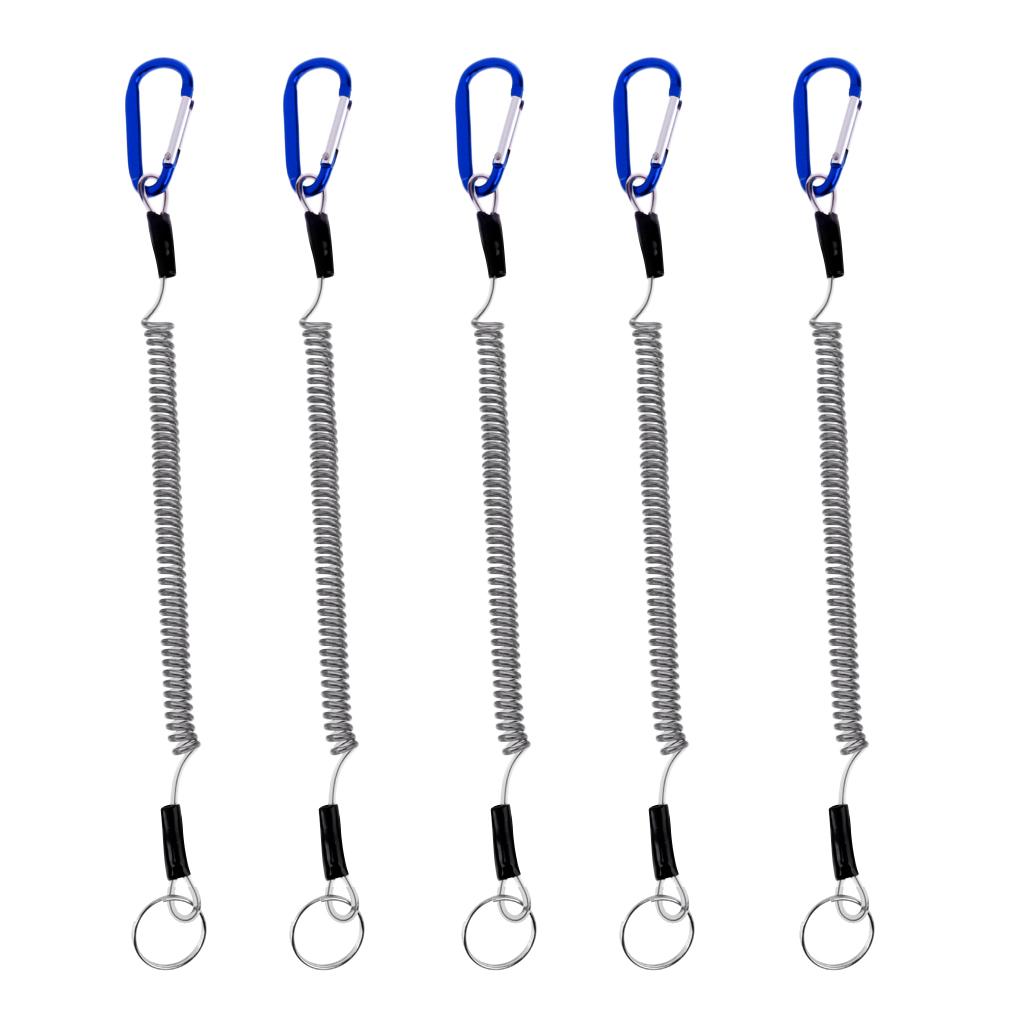 5Pcs Fishing Lanyards W/Carabiner,Safety Rope Wire Retractable Tether синий