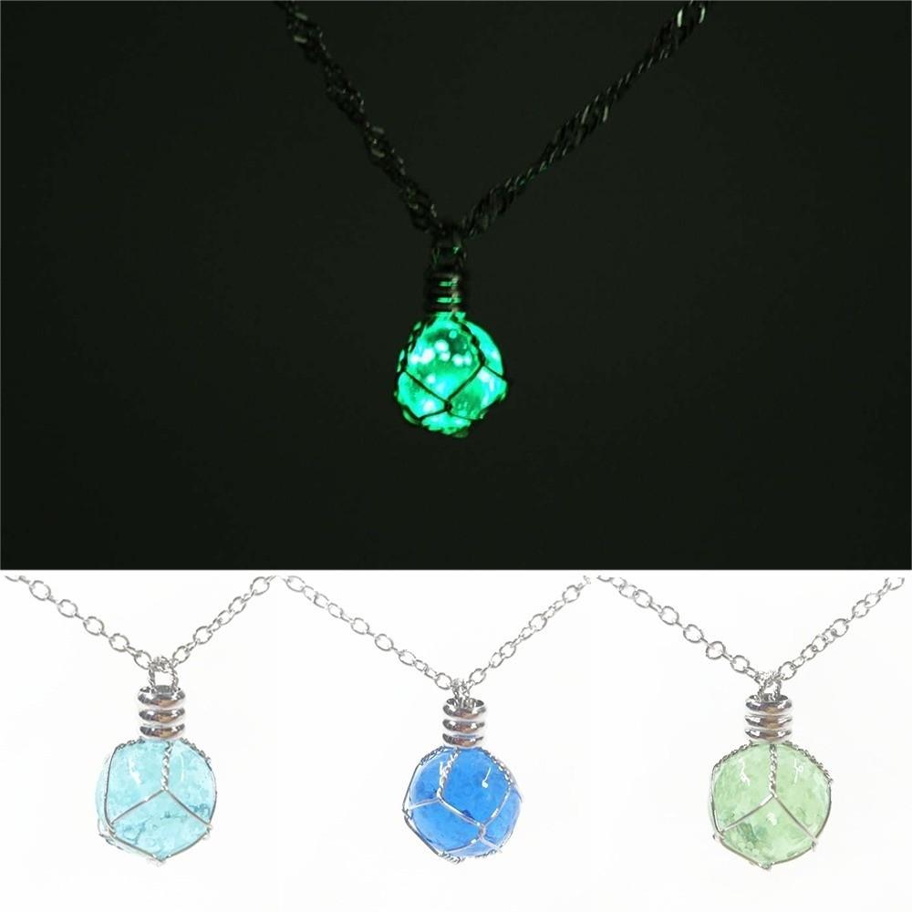 Glass Luminous Ball Neck Chain Hand Woven Round Luminous Pendant Luminous Glass Necklace  Women