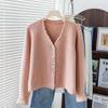 Waffle Knit Cardigan Women Spring Autumn Round Neck Versatile Sweater Fashion Top