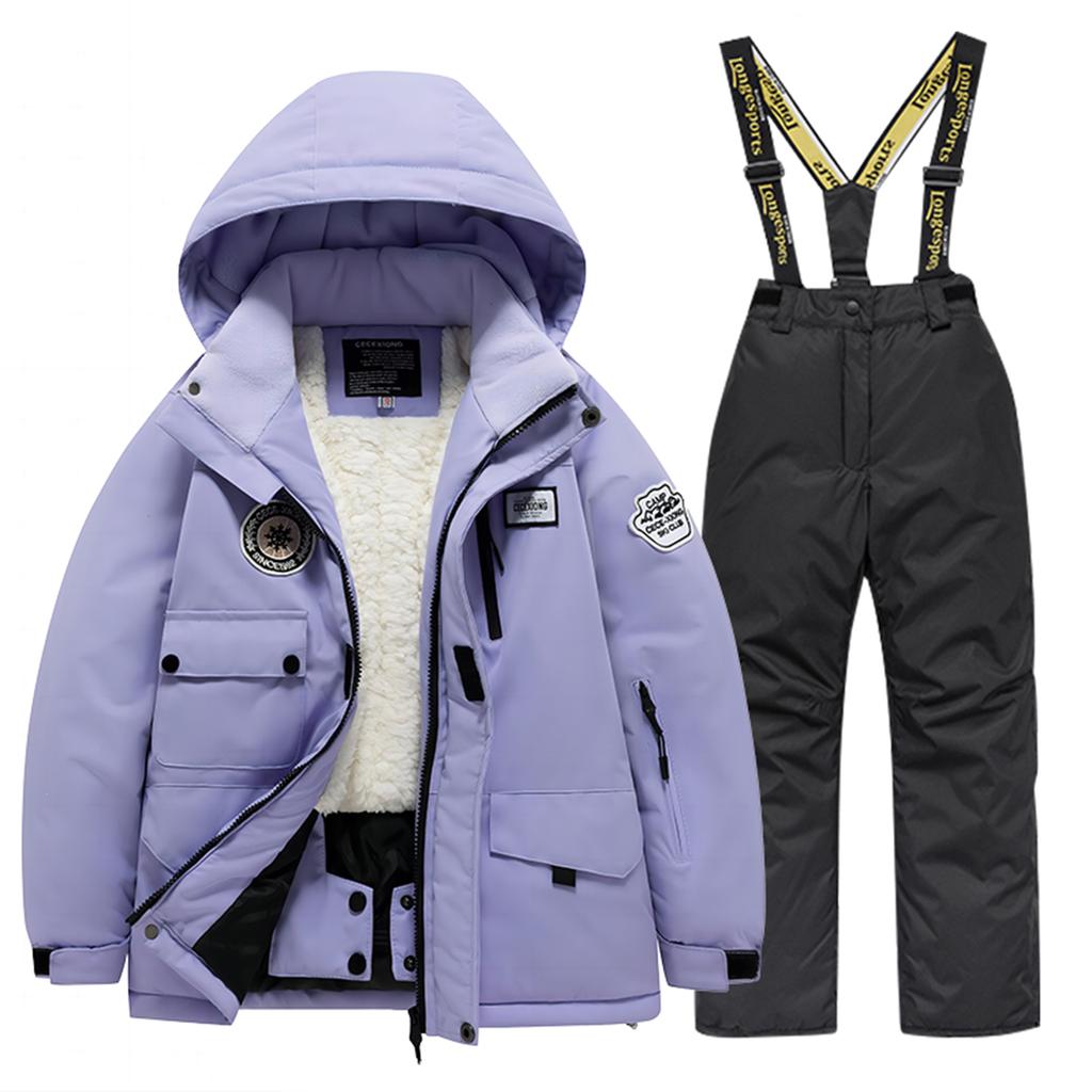 Children's Fashion Skiwear Set Boys' And Girls' Thickened Waterproof Warm Ski Suit Jacket And Trousers Outfit Set