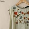 ZANZEA Women Casual Round Neck Floral Print Loose Sleeveless Tank Tops