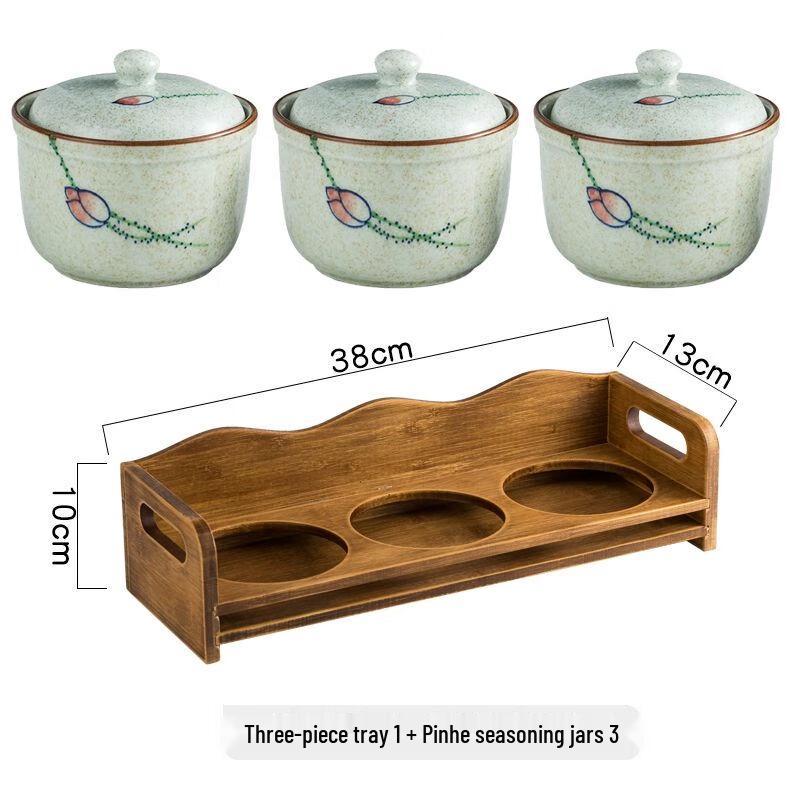Ceramic Seasoning Jars Set with Tray and Spoons