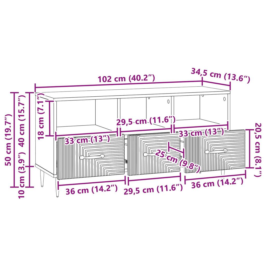 TV Stand Smoked Oak 102 x 34.5 x 50 cm Particleboard